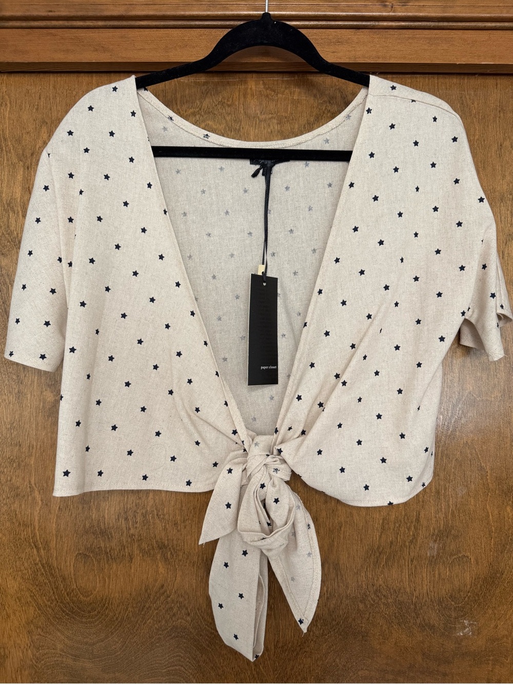 Papermoon Beige Star-Print Tie Front Crop Top